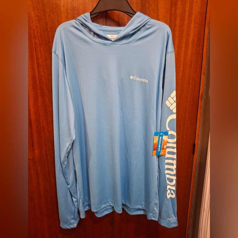 Columbia Omni-Shade SPF50 Long Sleeve Hoodie Men's MEDIUM Light Blue